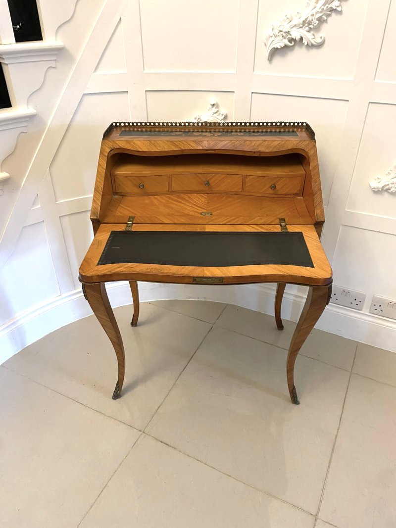 Antique Victorian Quality Satinwood Freestanding Marquetry Inlaid French Bureau - Image 6